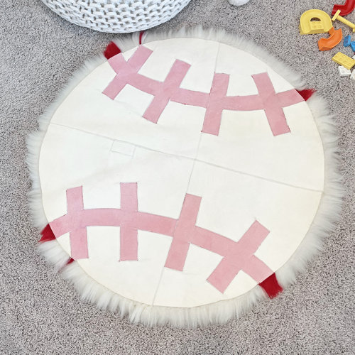 Bowron Sheepskin Round Handmade Sheepskin 2'8" Area Rug in Red/Ivory